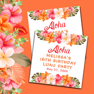 Sticker Carré Fête d'anniversaire florale Tropical Aloha Luau