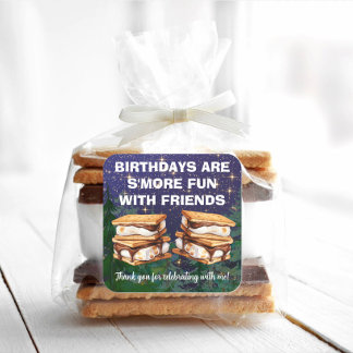 Sticker Carré Fête d'anniversaire glamping S'mores