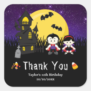 Sticker Carré Fête d'anniversaire Halloween Vampires Violet
