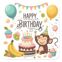 Fête d'anniversaire joyeux singe mignon