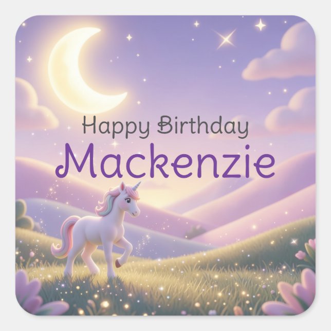 Sticker Carré Fête d'anniversaire Licorne Céleste (Devant)