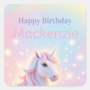 Sticker Carré Fête d'anniversaire Licorne et Paillettes de Arc-e