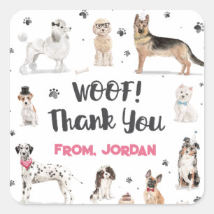 Sticker Carré Fête d'anniversaire Merci pour les chiens à l'aqua