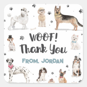 Sticker Carré Fête d'anniversaire Merci pour les chiens à l'aqua