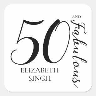 Sticker Carré Fête d'anniversaire moderne Fifty et Fabuleux 50 a