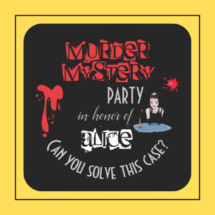 Sticker Carré Fête d'anniversaire mystère de meurtre noir élégan