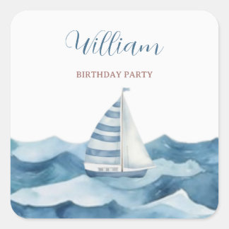 Sticker Carré Fête d'anniversaire nautique à l'aquarelle