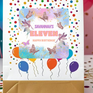 Sticker Carré Fête d'anniversaire papillons fée or paillettes 11