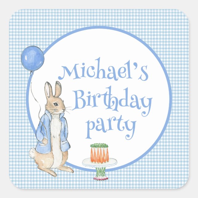 Sticker Carré Fête d'anniversaire personnalisée Lapin Mignon Ble (Devant)