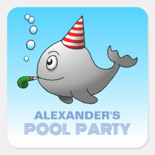 Sticker Carré Fête d'anniversaire Piscine