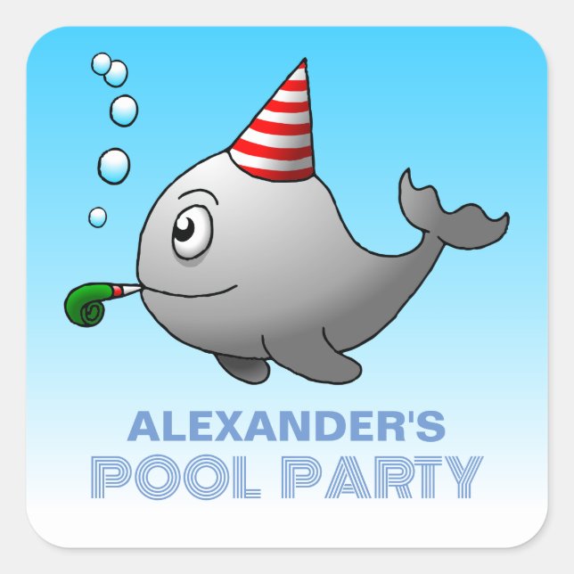 Sticker Carré Fête d'anniversaire Piscine (Devant)