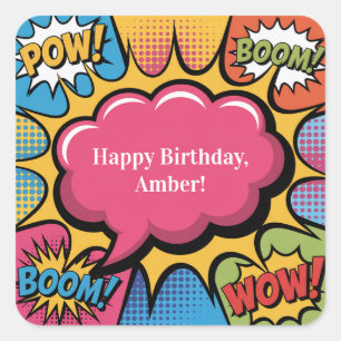 Sticker Carré Fête d'anniversaire Pop Art colorée pour filles