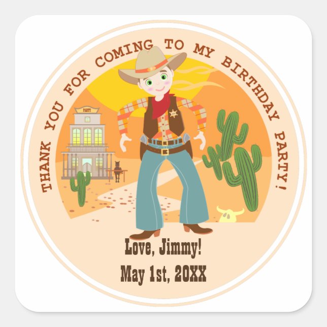 Sticker Carré Fête d'anniversaire pour enfant (Devant)