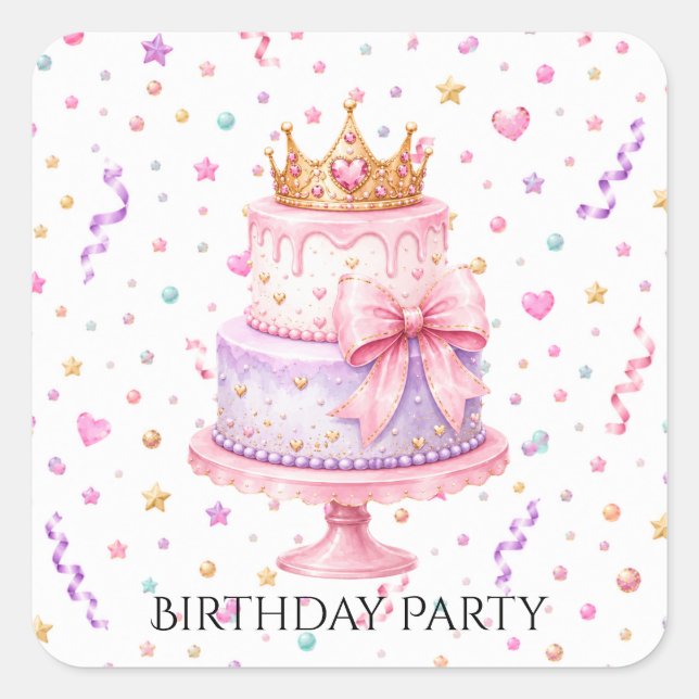 Sticker Carré Fête d'anniversaire Princesse Confetti (Devant)