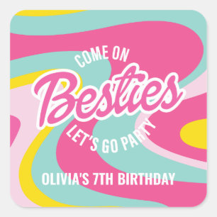 Sticker Carré Fête d'anniversaire rose à la plage de Malibu avec