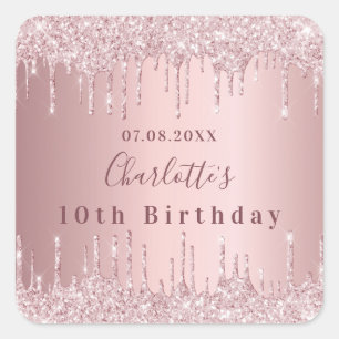 Sticker Carré fête d'anniversaire rose poussiéreux rose parties
