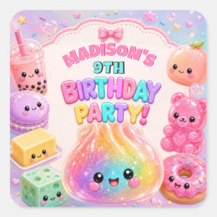 Sticker Carré Fête d'anniversaire Squishies Paillettes Arc-en-Ci