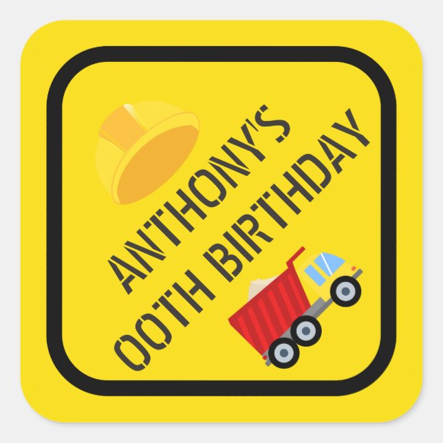 Sticker Carré Fête d'anniversaire sur le thème de la constructio (Devant)