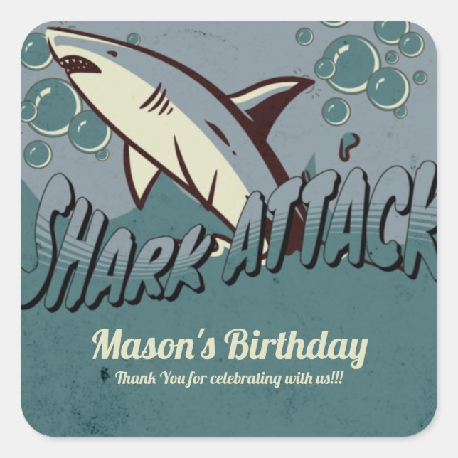 Sticker Carré Fête d'anniversaire sur le thème du requin rétro  (Devant)