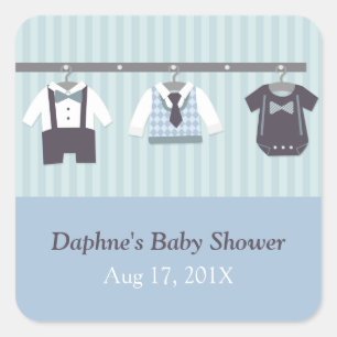 Sticker Carré Fête de Baby Shower pour Petit Garçon Gentleman Mo