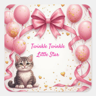 Sticker Carré Fête de baby shower pour un adorable chaton 🎀