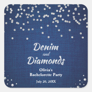 Sticker Carré Fête de Bachelorette en Denim Bleu Élégant et Diam