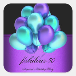 Sticker Carré Fête de Ballons Noirs Fabuleux Violet Turquoise
