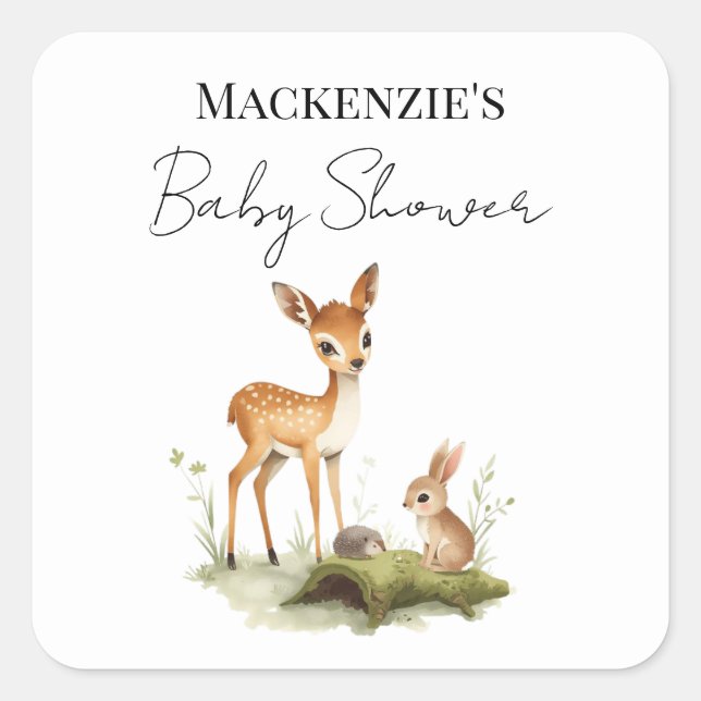 Sticker Carré Fête de Bébé Animaux de la Forêt (Devant)