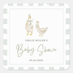 Sticker Carré Fête de bébé Canard Silly Genre Neutre Gingham
