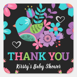 Sticker Carré Fête de bébé Fiesta Florale Mexicaine Lumineuse
