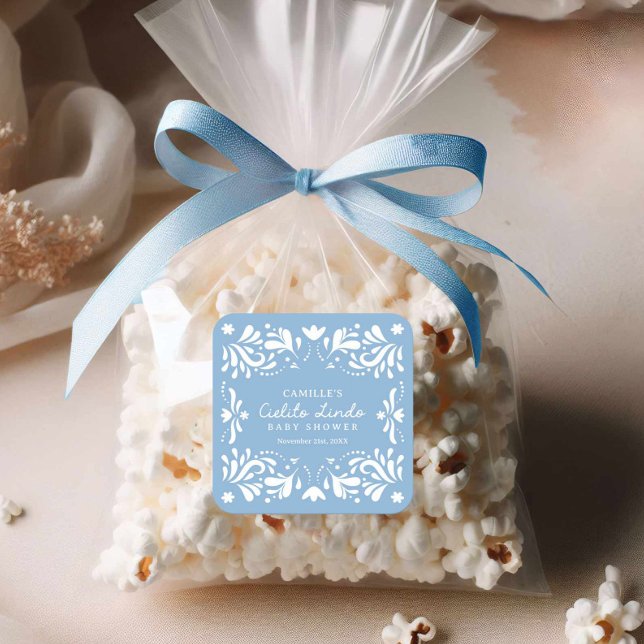 Sticker Carré Fête de bébé garçon Blue Cielito Lindo  (Blue Cielito Lindo Baby shower sticker)