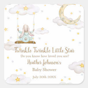Sticker Carré Fête de Bébé Lapin Twinkle Twinkle Little Star