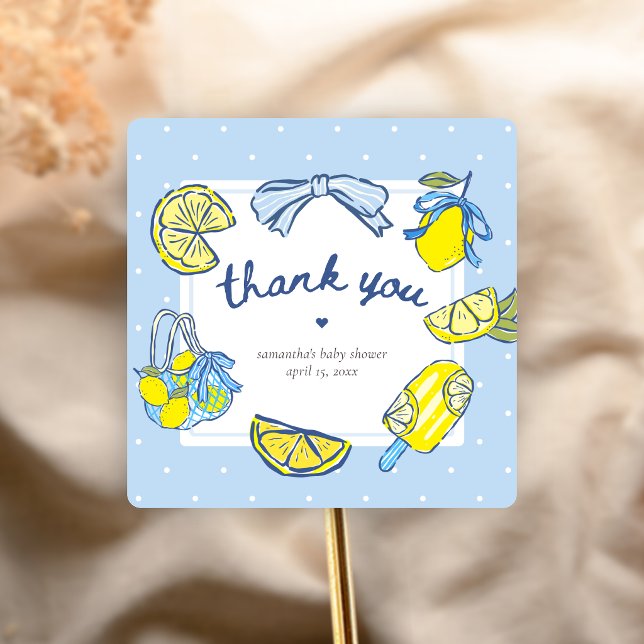 Sticker Carré Fête de bébé Lemon Squeeze You (We can't wait to Squeeze you Lemon Baby Shower Sticker)