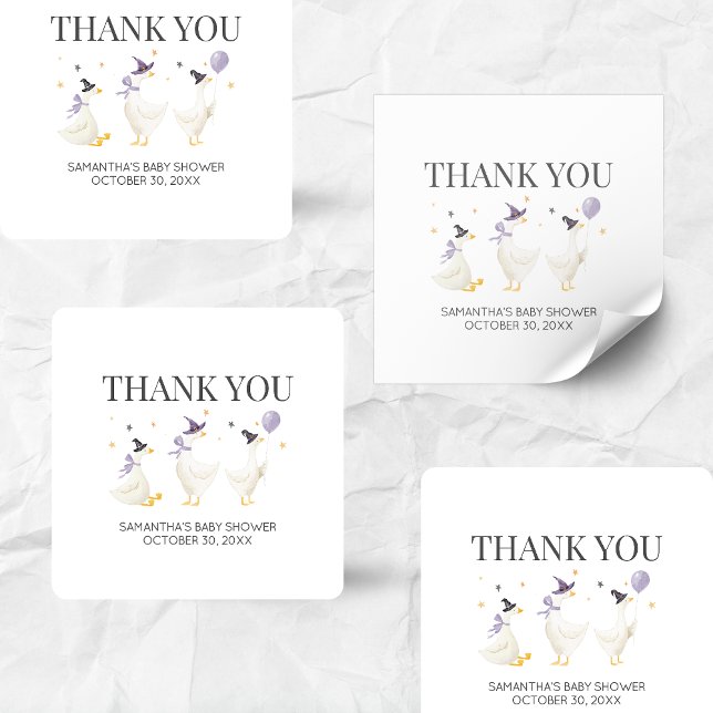Sticker Carré Fête de Bébé Oie Ridicule (Halloween Little Silly Goose Baby Shower Sticker)