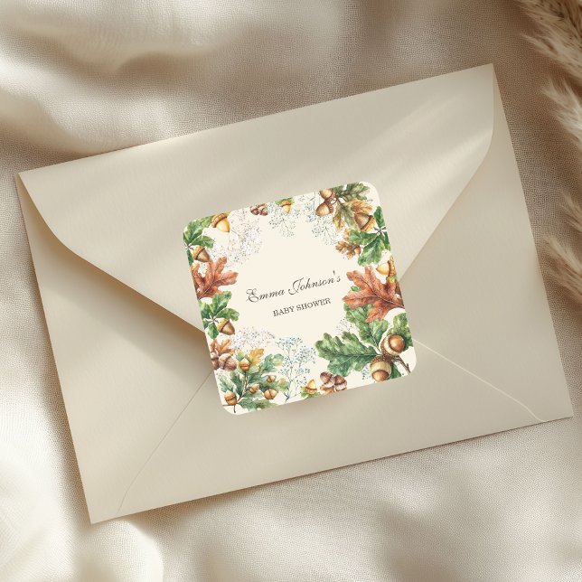 Sticker Carré Fête de bébé Rustique en Forêt d'Automne (Créateur téléchargé)