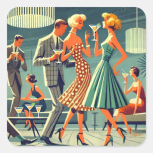 Sticker Carré Fête de cocktail de danse Martini moderne du milie