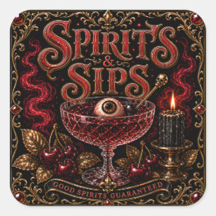 Sticker Carré Fête de cocktails Halloween Spirits & Sips