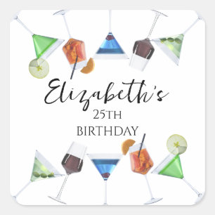 Sticker Carré Fête de cocktails Watercolor