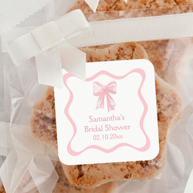 Sticker Carré Fête de douche de la mariée : Nœud papillon coquet (Créateur téléchargé)