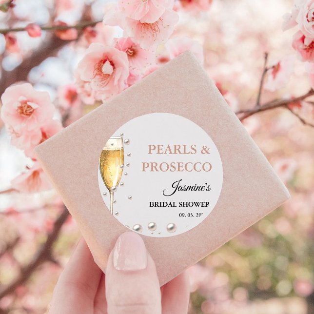 Sticker Carré Fête de douche de mariée Perles et Prosecco (Créateur téléchargé)