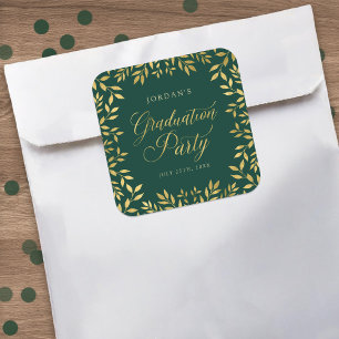 Sticker Carré Fête de fin d'études aux feuilles dorées fausses é