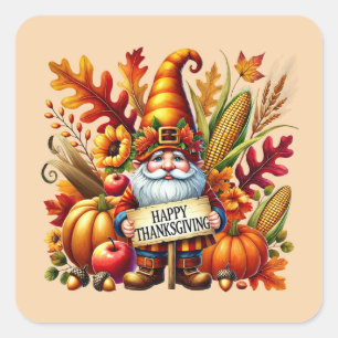 Sticker Carré Fête de gnome de Thanksgiving joyeux saisonnière