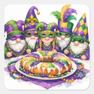Sticker Carré Fête de Gnome Mardi Gras avec la Galette des Rois