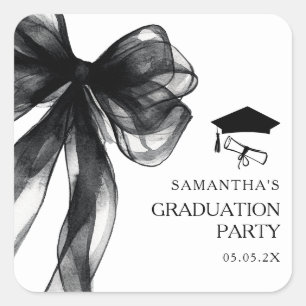 Sticker Carré Fête de graduation de Black Bow moderne