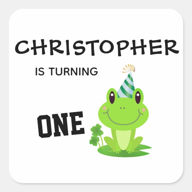 Sticker Carré Fête de grenouille Premier anniversaire marécage v (Devant)