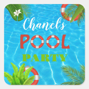 Sticker Carré Fête de la piscine tropicale   Anniversaire d'été
