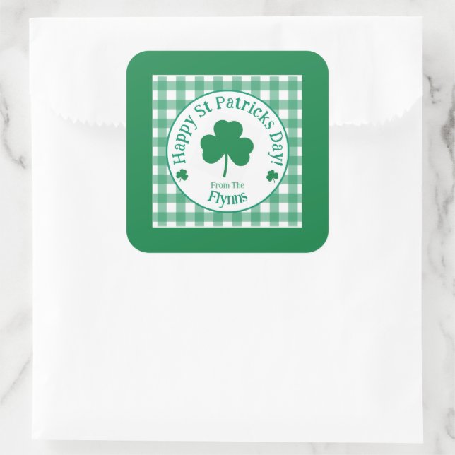 Sticker Carré Fête de la Saint-Patrick NOM Trèfle Irlandais Vert (Sac)