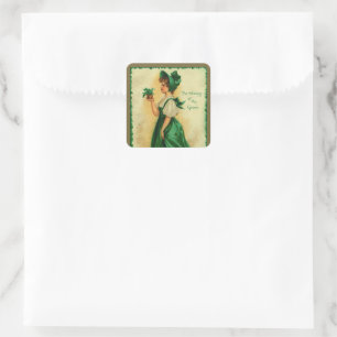 Sticker Carré Fête de la Saint-Patrick vintage : jeune femme por