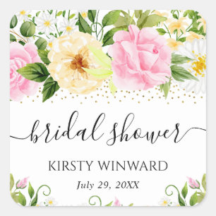 Sticker Carré Fête de mariage avec fleurs jaunes et roses à l'aq