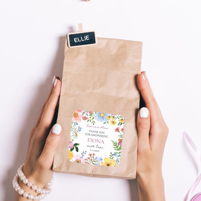 Sticker Carré Fête de mariage champêtre Love in Bloom Remercieme (LOVE IS IN BLOOM BRIDAL SHOWER STICKER)